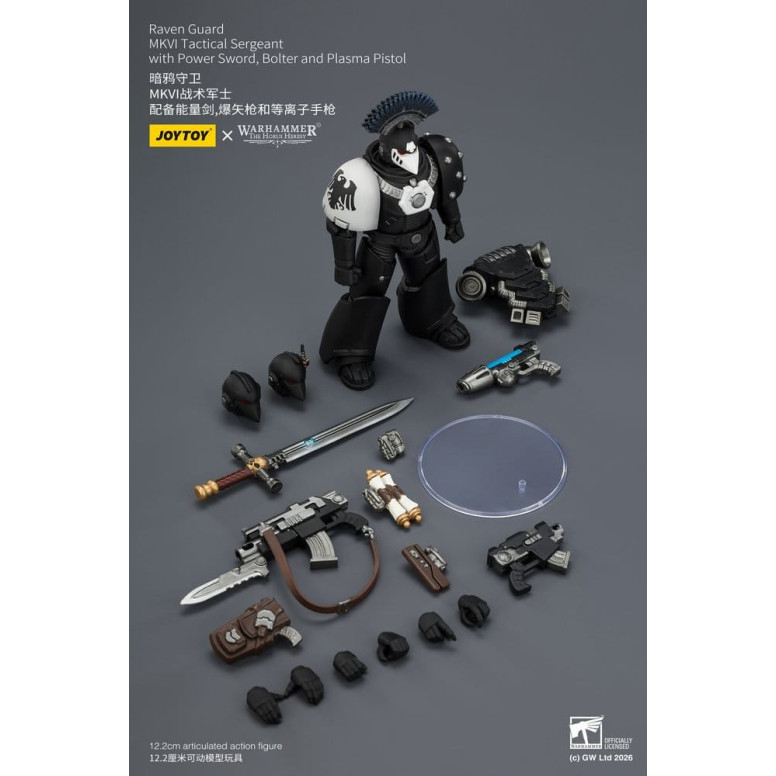 Joytoy - Warhammer - Sergente tattico Raven Guard MKVI con spada elettrica, bolter e pistola al plasma