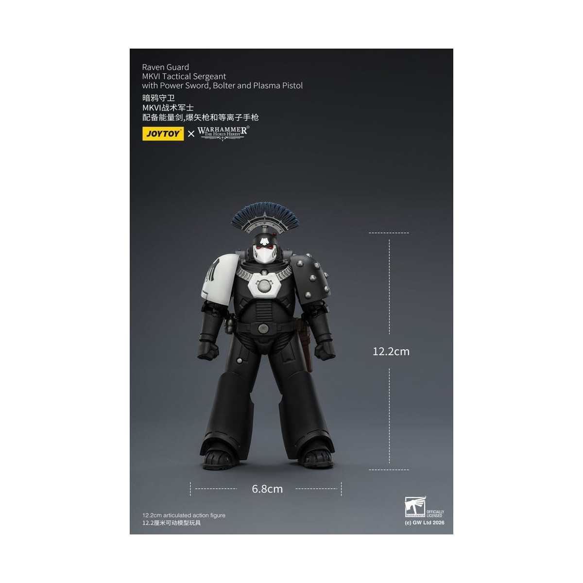 Joytoy - Warhammer - Sergente tattico Raven Guard MKVI con spada elettrica, bolter e pistola al plasma