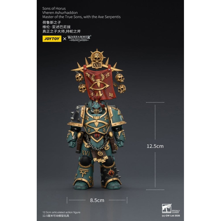 JoyToy Space Marines - Sons of Horus - Vheren Ashurhaddon Maestro dei Veri Figli con l'Ascia Serpentis 1/18 - L'Eresia di Horus