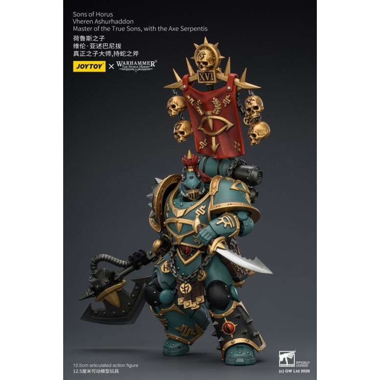 JoyToy Space Marines - Sons of Horus - Vheren Ashurhaddon Maestro dei Veri Figli con l'Ascia Serpentis 1/18 - L'Eresia di Horus