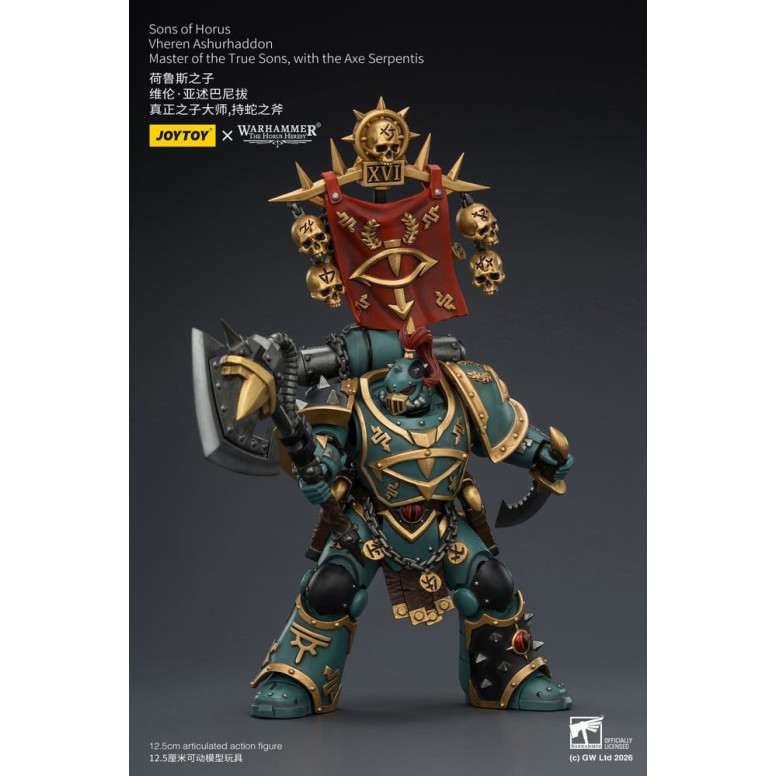 JoyToy Space Marines - Sons of Horus - Vheren Ashurhaddon Maestro dei Veri Figli con l'Ascia Serpentis 1/18 - L'Eresia di Horus