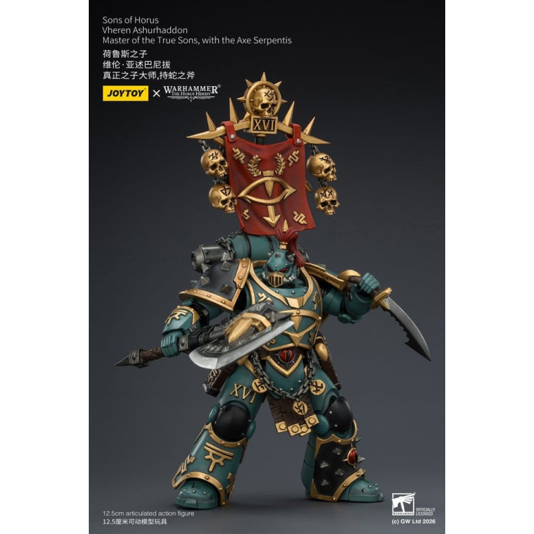 JoyToy Space Marines - Sons of Horus - Vheren Ashurhaddon Maestro dei Veri Figli con l'Ascia Serpentis 1/18 - L'Eresia di Horus