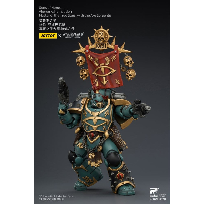 JoyToy Space Marines - Sons of Horus - Vheren Ashurhaddon Maestro dei Veri Figli con l'Ascia Serpentis 1/18 - L'Eresia di Horus