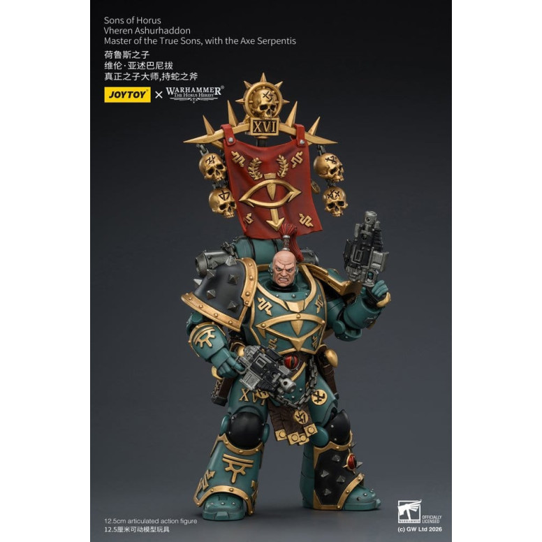 JoyToy Space Marines - Sons of Horus - Vheren Ashurhaddon Maestro dei Veri Figli con l'Ascia Serpentis 1/18 - L'Eresia di Horus