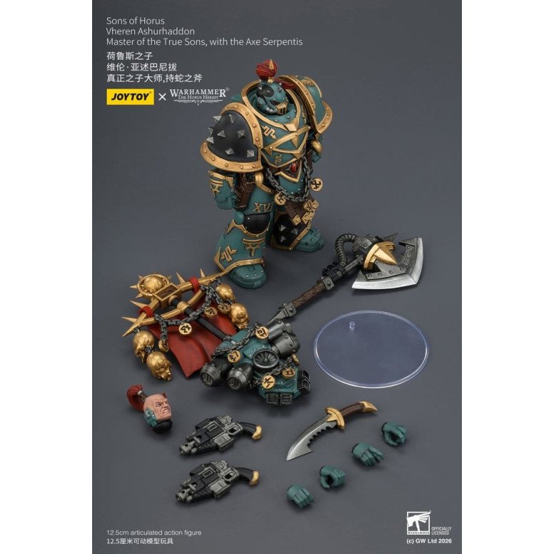 JoyToy Space Marines - Sons of Horus - Vheren Ashurhaddon Maestro dei Veri Figli con l'Ascia Serpentis 1/18 - L'Eresia di Horus