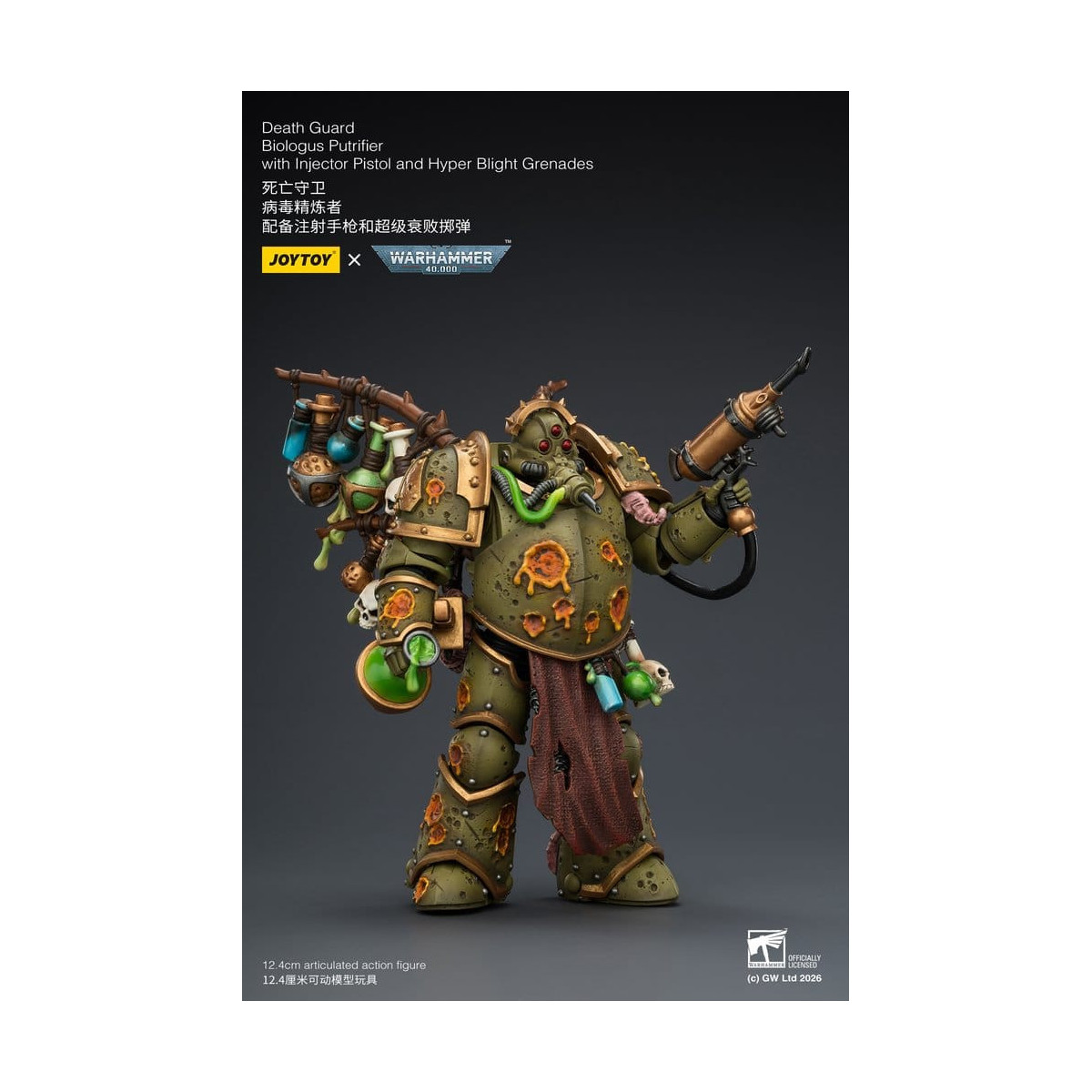 Joytoy - Guardia della Morte - Biologus Putrifier con pistola a iniezione e granate Hyper Blight 1/18 - Warhammer 40k