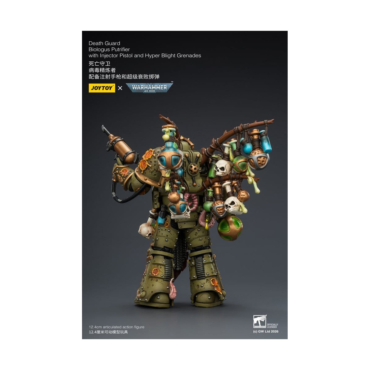 Joytoy - Guardia della Morte - Biologus Putrifier con pistola a iniezione e granate Hyper Blight 1/18 - Warhammer 40k
