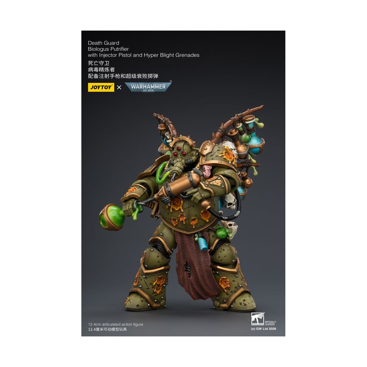 Joytoy - Guardia della Morte - Biologus Putrifier con pistola a iniezione e granate Hyper Blight 1/18 - Warhammer 40k