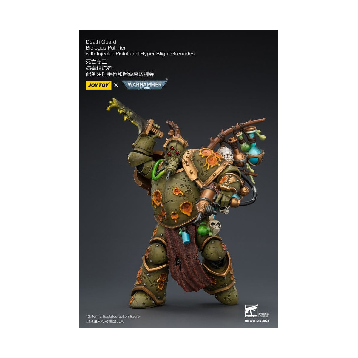 Joytoy - Guardia della Morte - Biologus Putrifier con pistola a iniezione e granate Hyper Blight 1/18 - Warhammer 40k