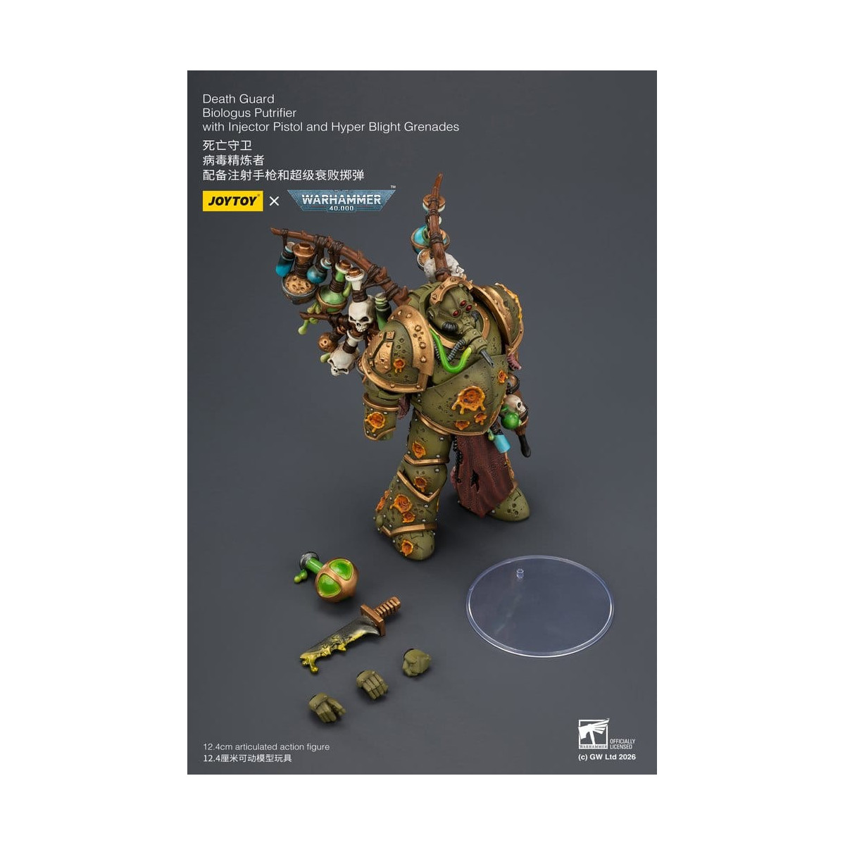 Joytoy - Guardia della Morte - Biologus Putrifier con pistola a iniezione e granate Hyper Blight 1/18 - Warhammer 40k