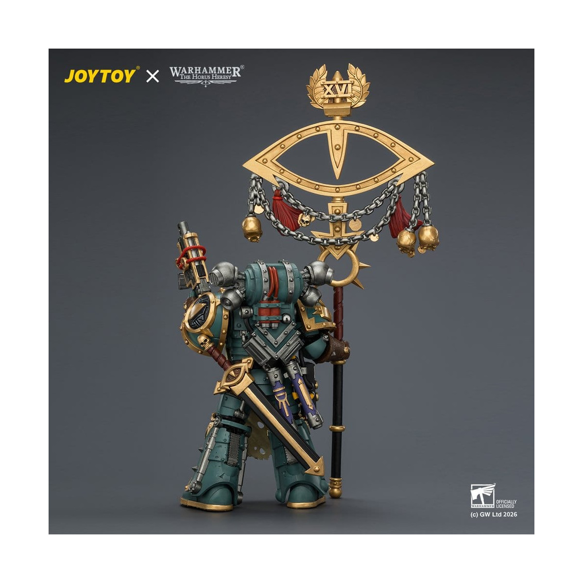 JoyToy - Sons of Horus - Maloghurst the Twisted, l'Equerry del Warmaster con Legion Standard e Banestrike Bolter 1/18