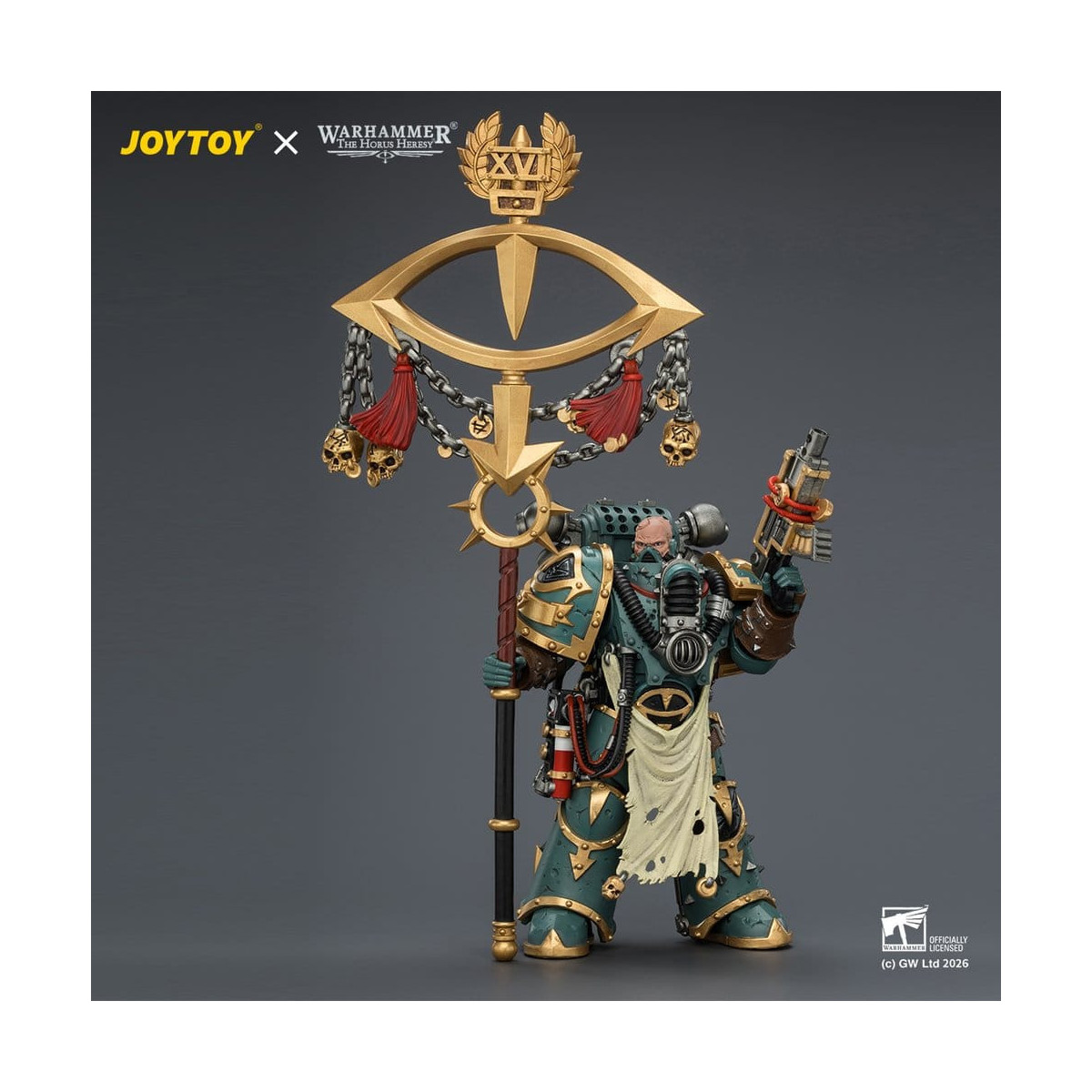 JoyToy - Sons of Horus - Maloghurst the Twisted, l'Equerry del Warmaster con Legion Standard e Banestrike Bolter 1/18