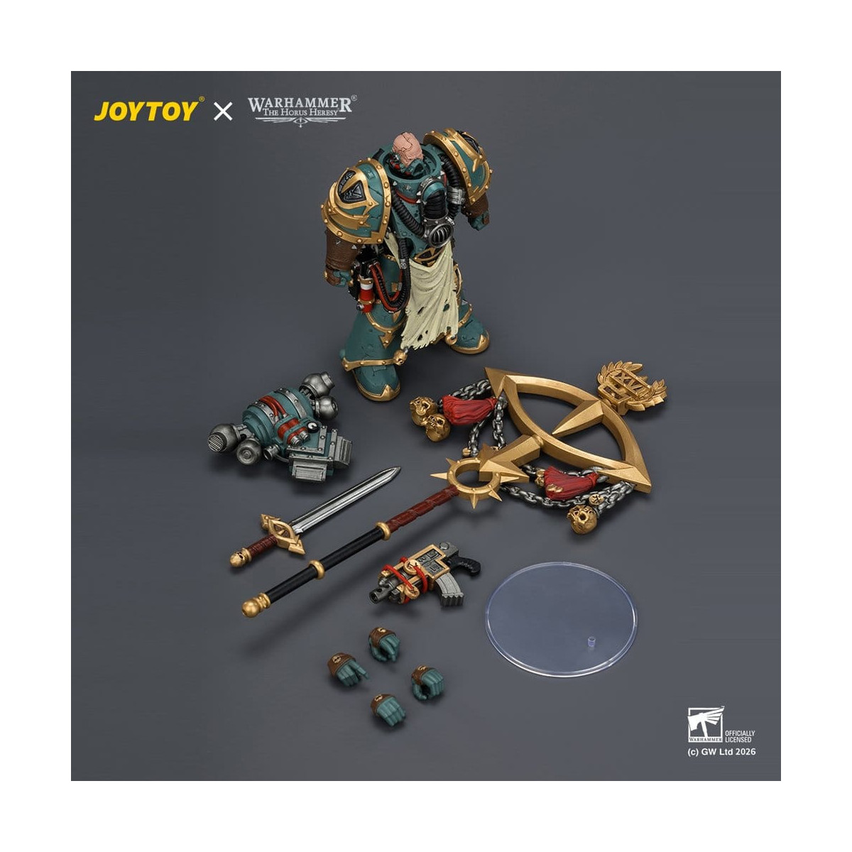 JoyToy - Sons of Horus - Maloghurst the Twisted, l'Equerry del Warmaster con Legion Standard e Banestrike Bolter 1/18
