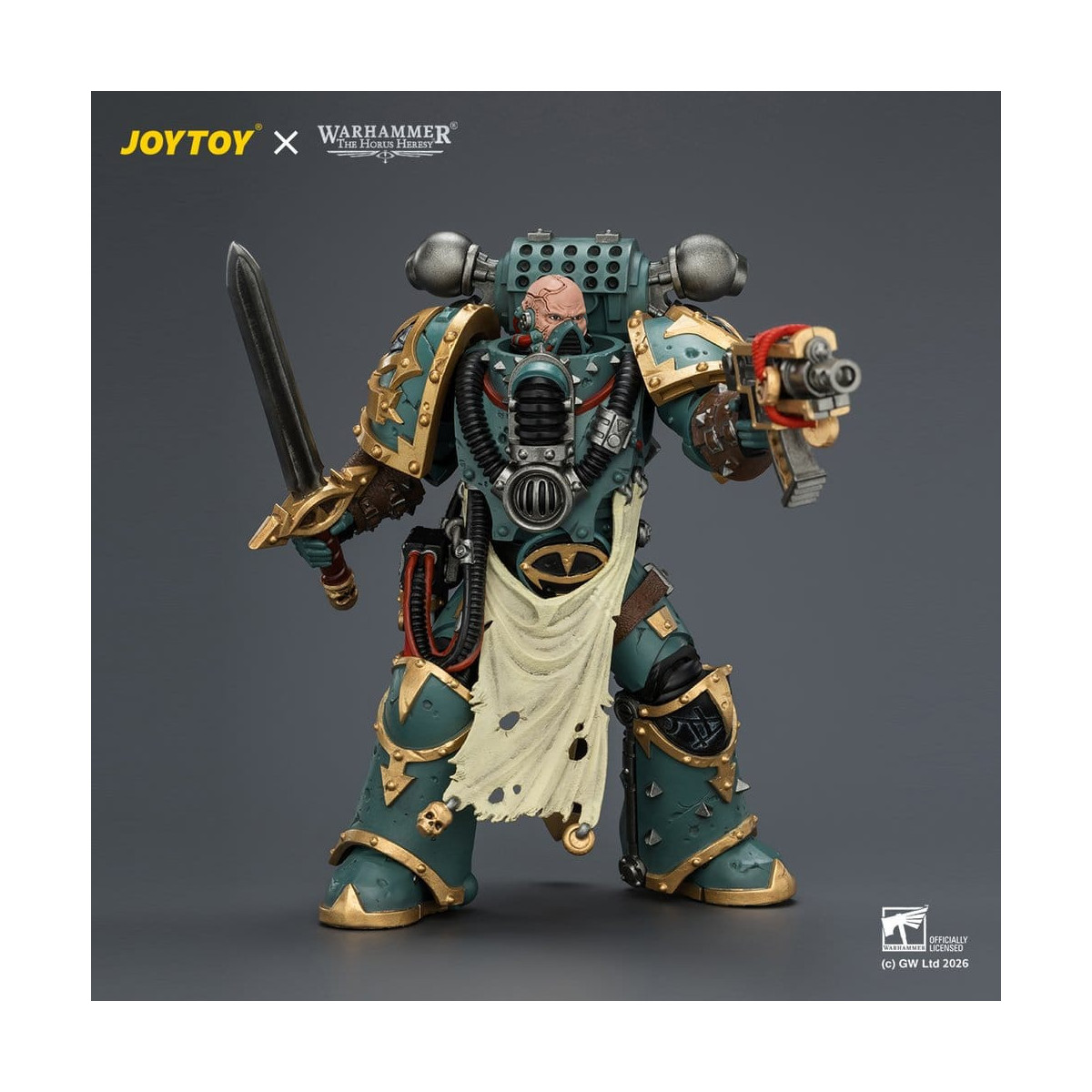 JoyToy - Sons of Horus - Maloghurst the Twisted, l'Equerry del Warmaster con Legion Standard e Banestrike Bolter 1/18