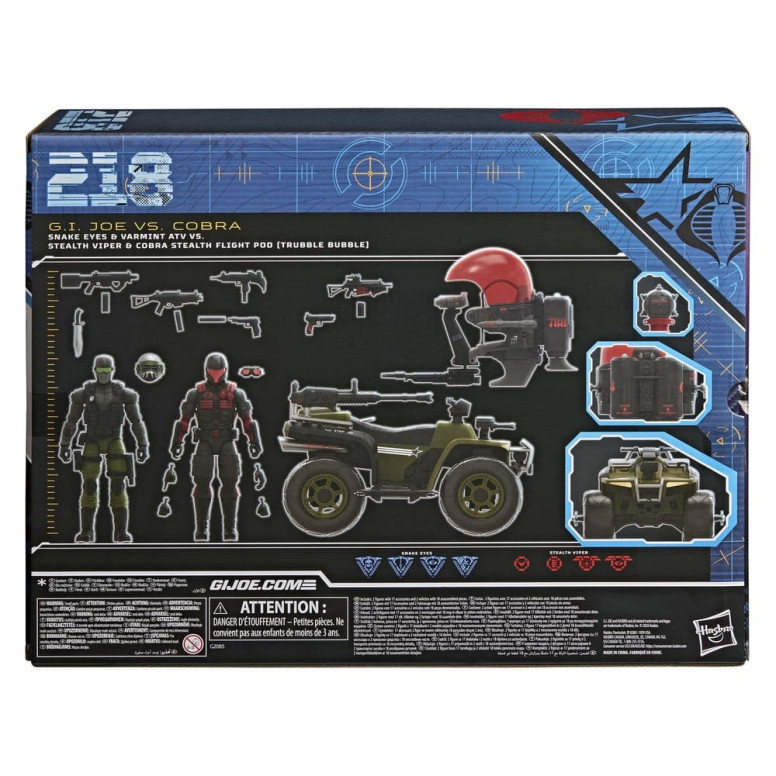 Hasbro G.I.JOE Serie Classified - Snake Eyes & Varmint ATV contro Stealth Viper & Stealth Flight Pod (Trubble Bubble) Cobra
