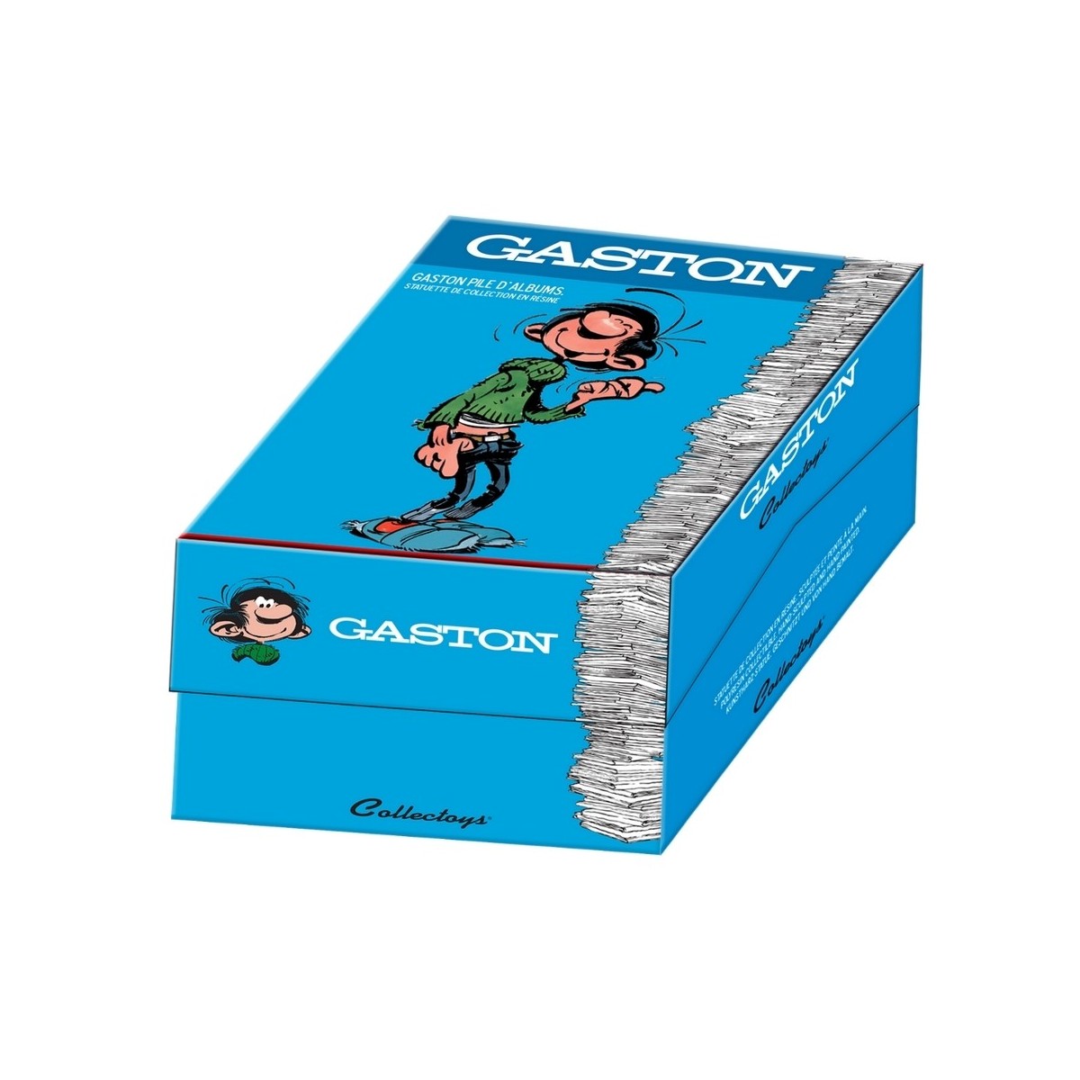 collectoys - Gaston Lagaffe che si basa su una pila di album