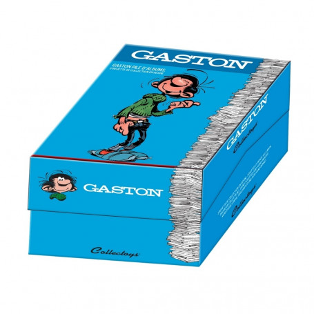 collectoys - Gaston Lagaffe che si basa su una pila di album