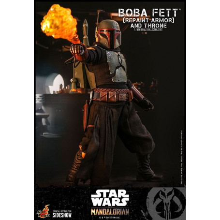 Hot Toys Star Wars The Mandalorian - Boba Fett (ridipingere l'armatura) e il trono 1/6 Movie Masterpiece