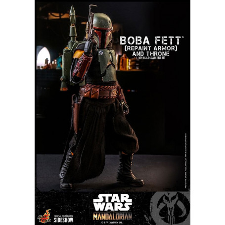 Hot Toys Star Wars The Mandalorian - Boba Fett (ridipingere l'armatura) e il trono 1/6 Movie Masterpiece