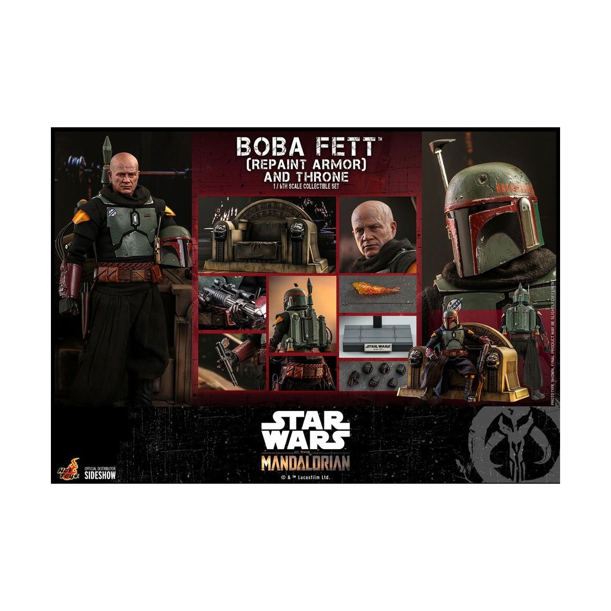 Hot Toys Star Wars The Mandalorian - Boba Fett (ridipingere l'armatura) e il trono 1/6 Movie Masterpiece