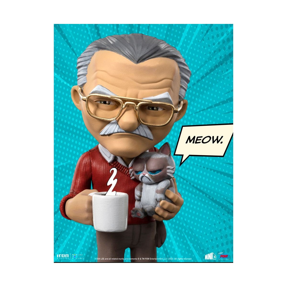Iron Studios - Figura d'azione di Stan Lee con gatto brontolone - Mini Co.