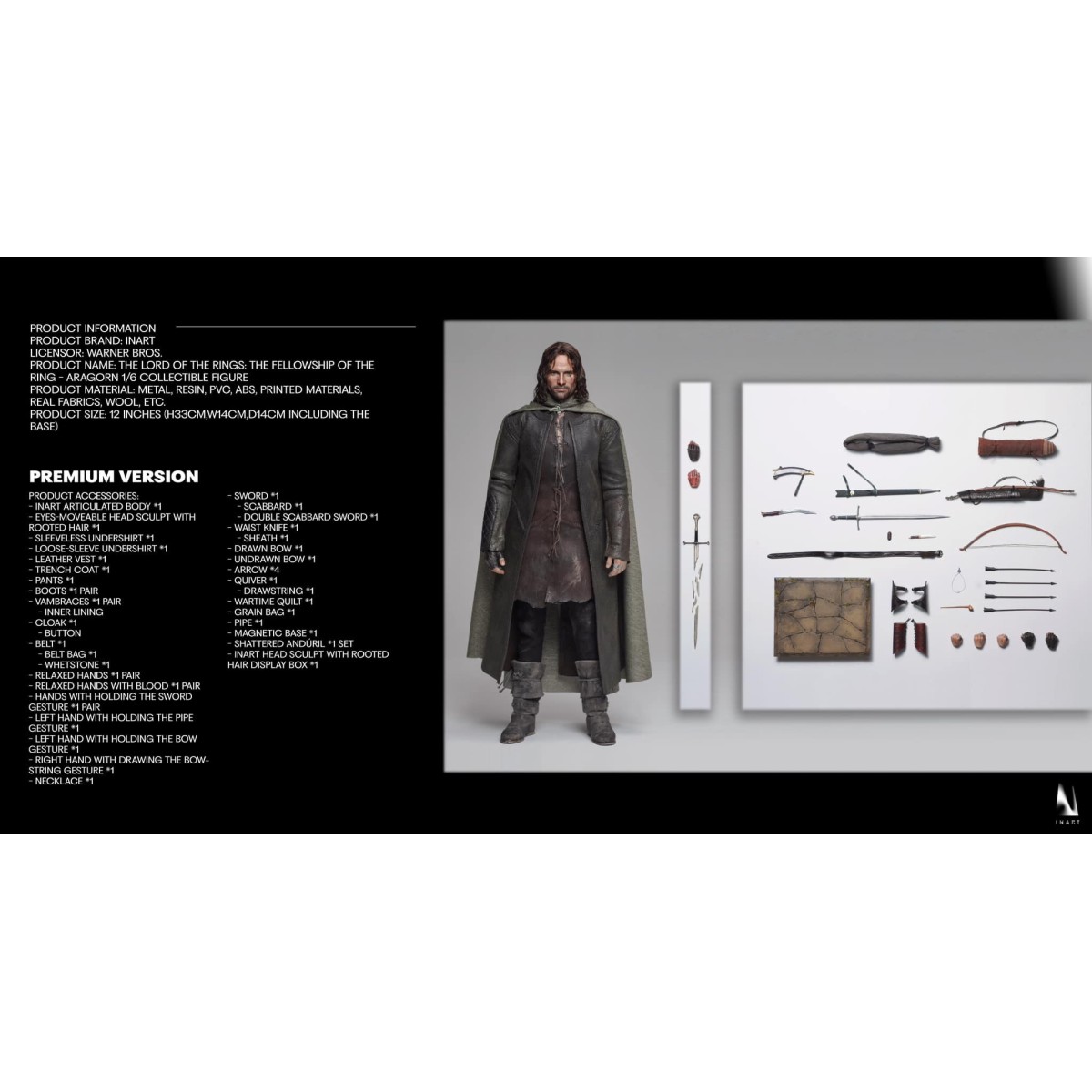Queen Studios - Il Signore degli Anelli - Aragorn Edizione Premium (capelli radicati) 1/6 INART