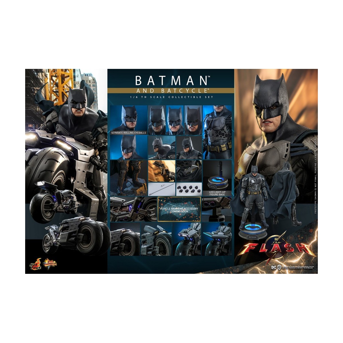 Hot Toys - DC Comics - Batman (Affleck) e Batcycle 1:6 Scala Set di Figure The Flash - Movie Masterpiece 1/6